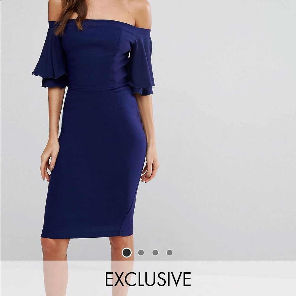 Off-shoulder navy blue dress from ASOS